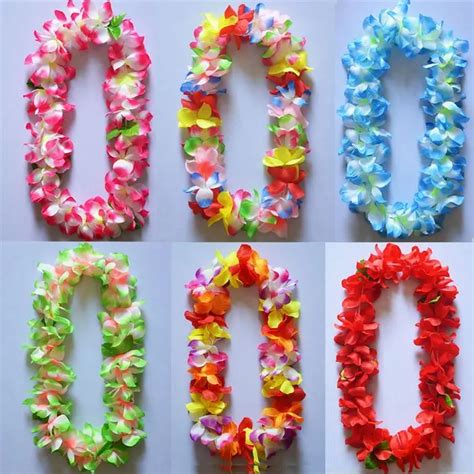 50 pieces kauai leis hawaii flower lei 7 color luau flower necklace garland hula wear dress