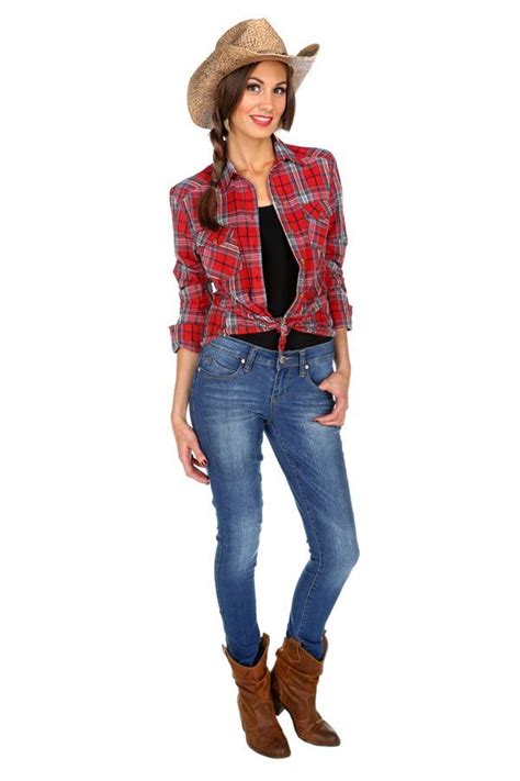 The Western And The Cow Girl Outfit Cowgirl Outfit Simple Plaid Shirt And Jeans Cowgirl Cost