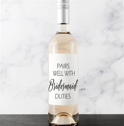 Pairs Well With Bridesmaid Duties Wine Label Bridesmaid Etsy