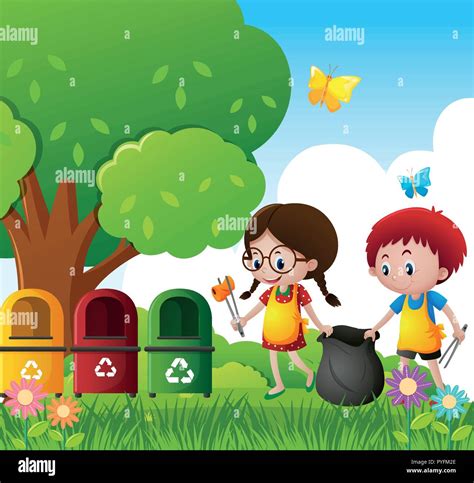 Boy And Girl Cleaning The Park Illustration Stock Vector Image And Art