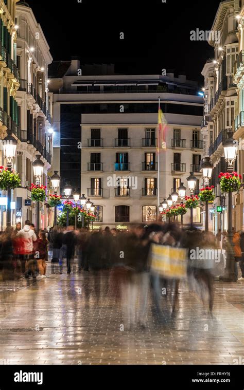 Night View Of Calle Marques De Larios Pedestrian Street Malaga