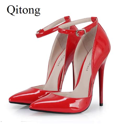 Qitong114208 Fashion Woman Thin High Heel Pu Pumps Lady Sex Pointed Toe Shoes Womens 14cm 16cm