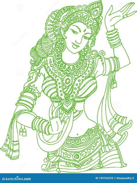 Sketch Of Goddess Chamundi Or Durga Maa Outline Editable Vector