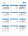 1869 Calendar (PDF, Word, Excel)