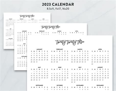 2023 Printable Minimalist Calendar 2023 Printable Calendar Etsy
