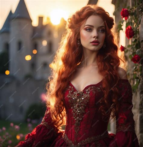 Premium Ai Image Beautiful Princess In Red Dress With Roses
