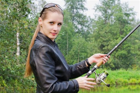 The Beautiful Young Woman On Fishing Stock Image Image Of Female