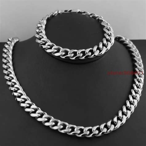 13mm15mm 1set Mens Jewelry Silver Stainless Steel High Quality Bling