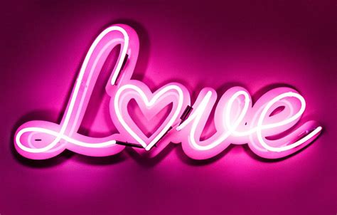 Pink Neon Love Sign On A Pink Background