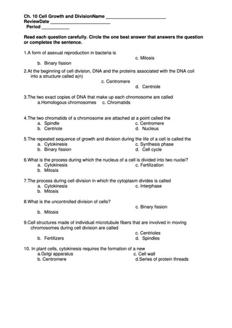 Chapter 5 Cell Growth And Division Vocabulary Practic