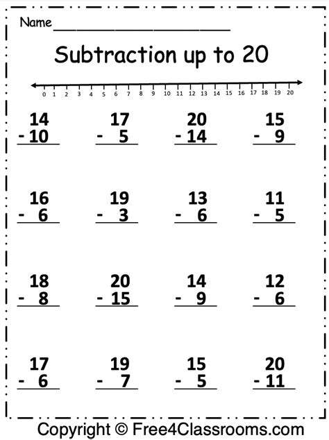 Free 1st Grade Subtraction Worksheet Free Worksheets Free4classrooms