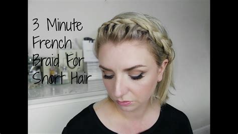 Gather a section of hair from the front of the side that has more hair so you can break it into 3 strands. 3 min French Braid Headband For Short Hair - YouTube