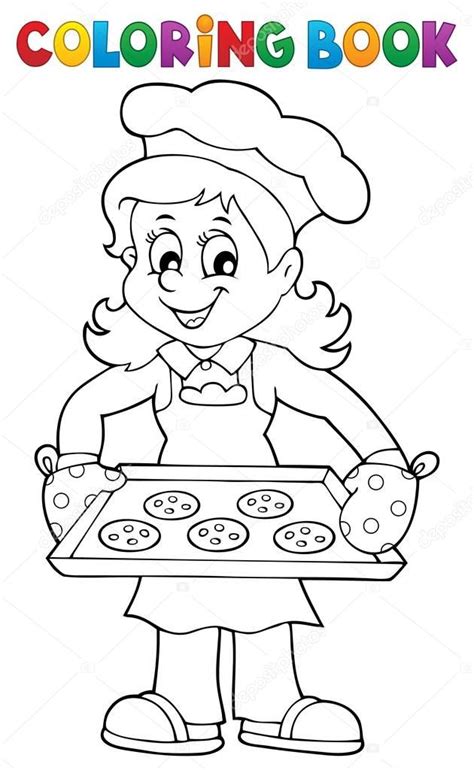 Coloring Book With Woman Cook — Stock Vector © Clairev 148558761