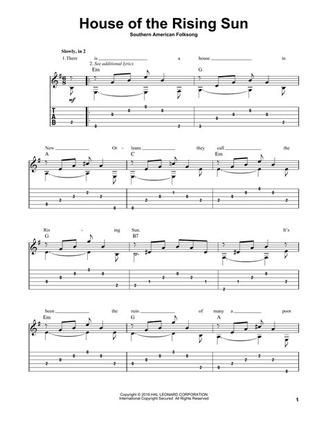 House Of The Rising Sun Arr Mark Phillips By Southern American Folksong Solo Guitar
