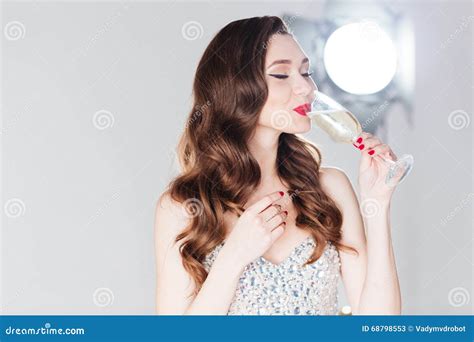 Woman Drinking Champagne Stock Image Image Of Female 68798553