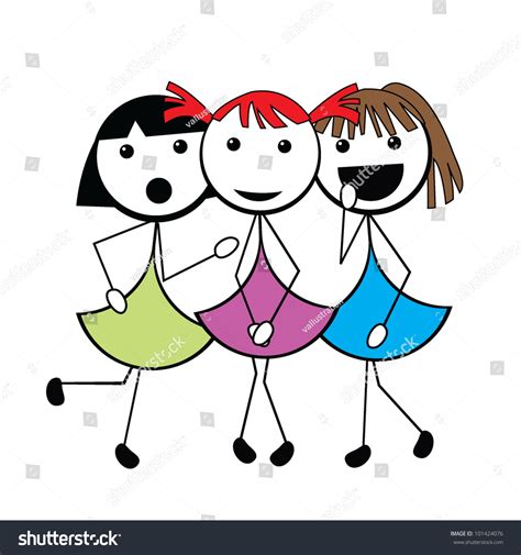 Cartoon Stick Girls As Friends For Kids Leisure And Fun
