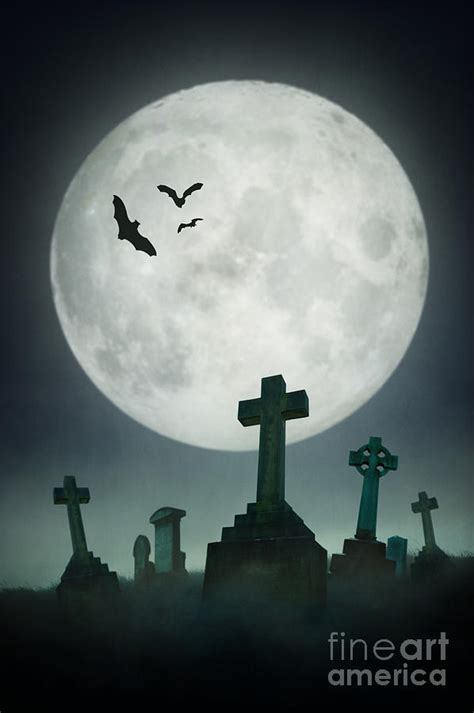 creepy cemetery with full moon photograph by lee avison pixels