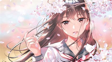 Student Anime Girl Uniform Cherry Blossom 4k 4650