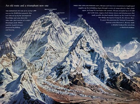 珠穆朗玛峰, пиньинь zhūmùlǎngmǎ fēng, палл. Vintage Maps of Mount Everest From National Geographic ...