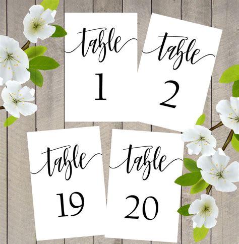 Printable Wedding Table Numbers 1 20 Wedding Table Number Etsy