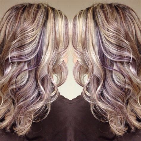 Earthy Purple Lowlights Purple Highlights Blonde Hair Cool Blonde