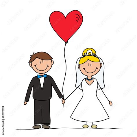 Married Couple Cartoon Drawing Wedding Invitation Concept Stock Vector