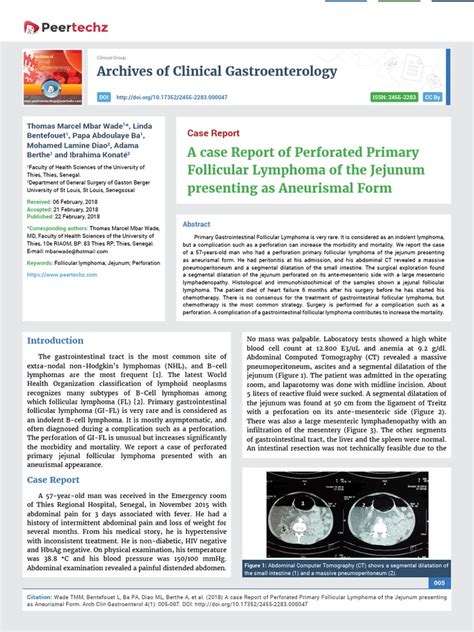 A Case Report Of Perforated Primary Follicular Lymphoma Of The Jejunum