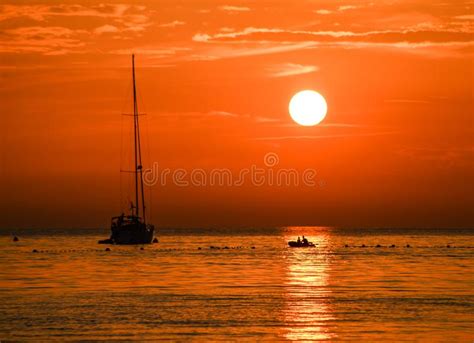 Beautiful Evening Adriatic Sea Yacht And Sunset Sky Croatia Evening