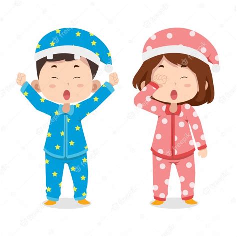 Cute Children Characters In Pajamas Premium Vector