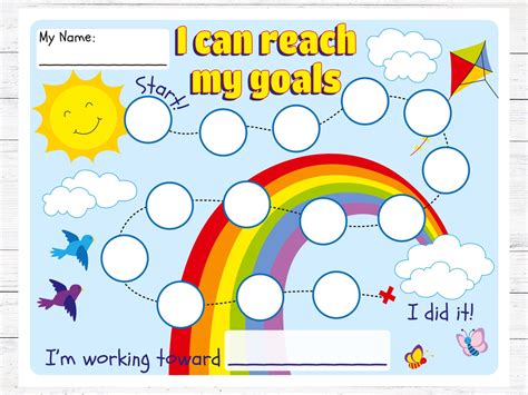 Goal Chart For Kids Sunshine Goal Chart Printable Goal Etsy