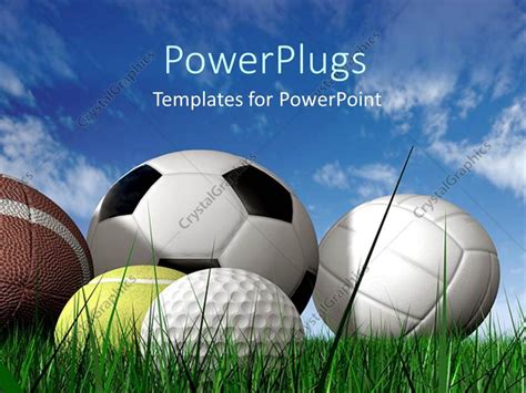 Powerpoint Template Close Up Of Five Sports Balls On Green Grass 2836