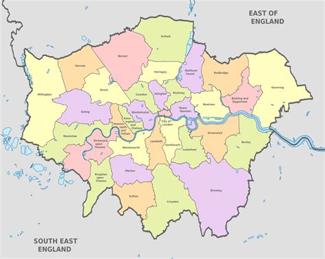 Mapa Dos 32 Distritos Boroughs E Bairros De Londres