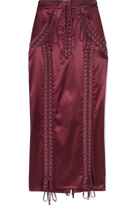 Dolce And Gabbana Lace Up Stretch Satin Midi Skirt Net A Portercom