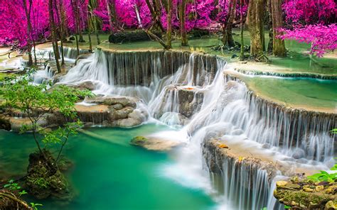 Picture Thailand Cliff Nature Waterfalls Tropics 1920x1200
