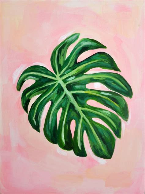 Blushing Tropical Leaf 1 Canvas Painting Diy Canvas Painting Flower