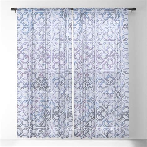 Buy Watercolor Moroccan Tiles Pattern Sheer Curtain By Annalemos