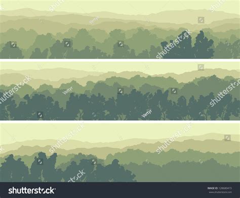 Horizontal Abstract Banners Hills Deciduous Wood Stock Vector Royalty