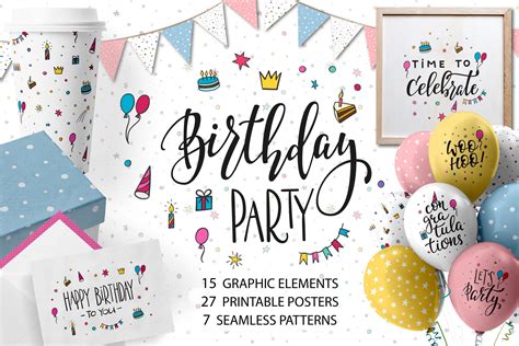 Birthday Party Graphic Set Illustrations Creative Market