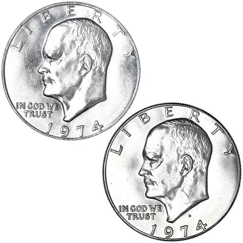 1974 P D Eisenhower Brilliant Uncirculated Ike Dollar 2 Coin Set Dave