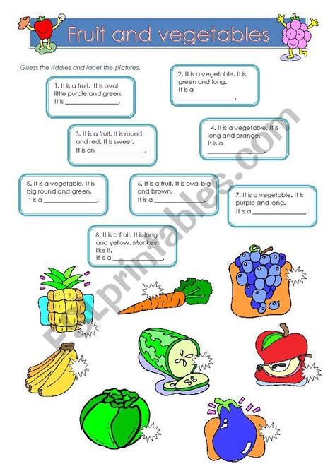 Fruit And Vegetables Riddles Esl Worksheet By Non77