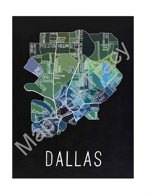 Dallas Neighborhoods Map Fine Art Print Etsy Art Prints Fine Art