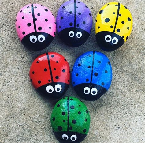 Colorful Ladybug Painted Rock Set Ladybug Painted Rocks As A Etsy In