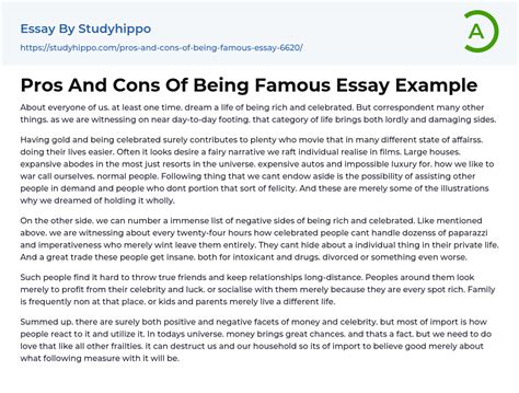 Pros And Cons Of Being Famous Essay Example