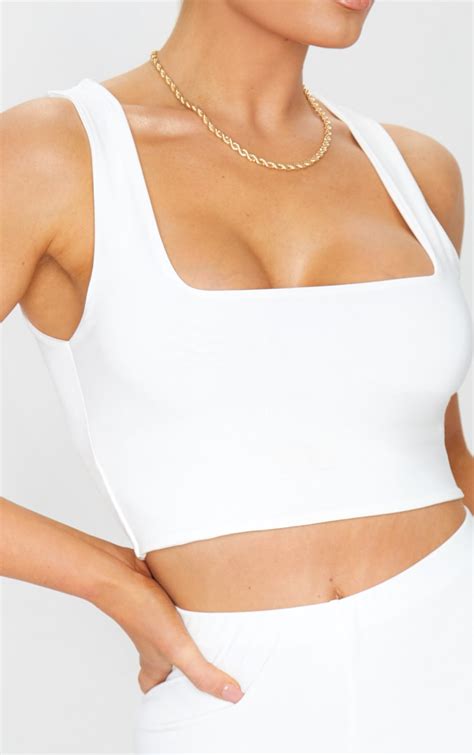 Cream Slinky Square Neck Crop Top Co Ords Prettylittlething