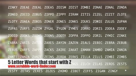 5 Letter Words That Start With Z Youtube