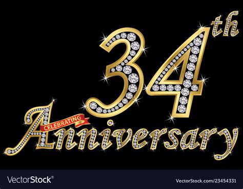 Celebrating 34th Anniversary Golden Sign With Vector Image