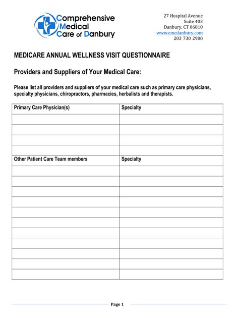 Printable Medicare Annual Wellness Visit Form