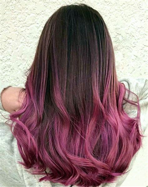 Go for a light, bright red at the root and a pastel purple rather than an eggplant shade. Ombre brunette into vivid roses and pinks 😍 # ...