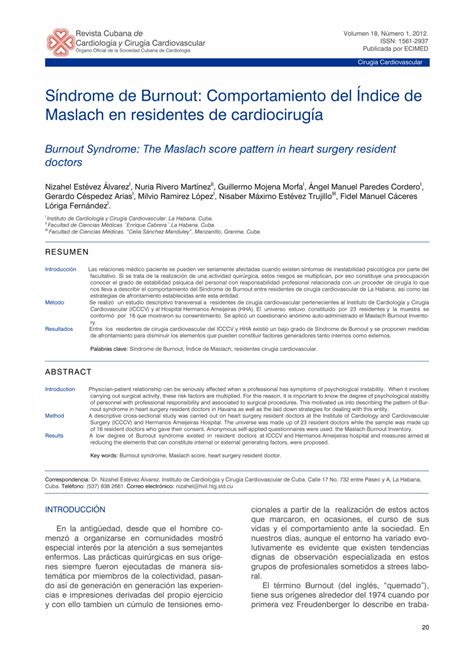 Pdf Burnout Syndrome The Maslach Score Pattern In Heart Surgery