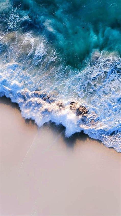 Deep Green Sea Big Waves And Clean Beach Iphone Blue Beach Hd Phone